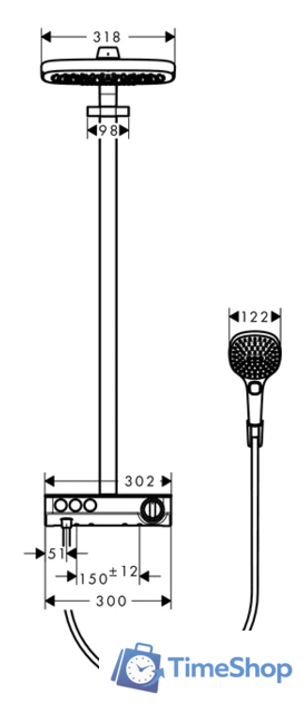 Душевая система  Hansgrohe Raindance Select E 300 3jet Showerpipe [27127000] - Изображение №3 — Интернет-магазин Time-Shop