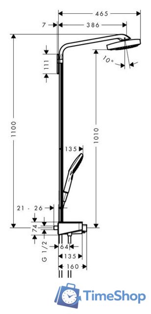 Душевая система  Hansgrohe Raindance Select E 300 3jet Showerpipe [27127000] - Изображение №2 — Интернет-магазин Time-Shop