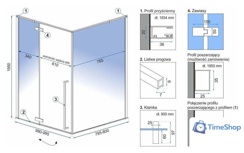 Душевой уголок Rea Fargo 100х80 (золото/прозрачное стекло) - Изображение №6 — Интернет-магазин Time-Shop