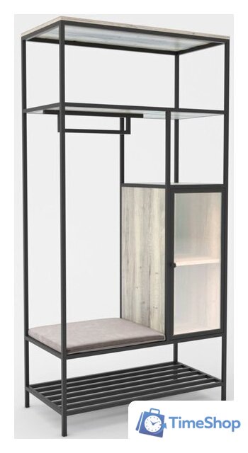 Стеллаж Hype Mebel Босс 120x200 (черный/древесина белая/велюр серый) - Изображение №1 — Интернет-магазин Time-Shop