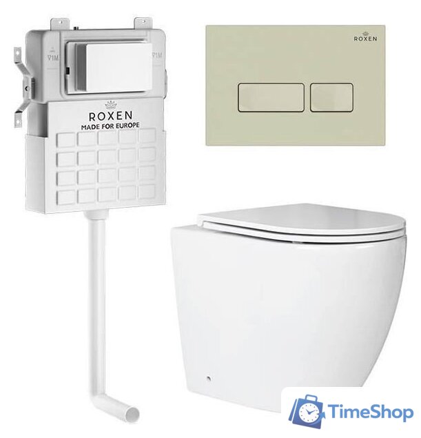Унитаз приставной Roxen Antares в комплекте с инсталляцией Attach 5 в 1 967071 (кнопка: пастель бежевый) - Изображение №1 — Интернет-магазин Time-Shop