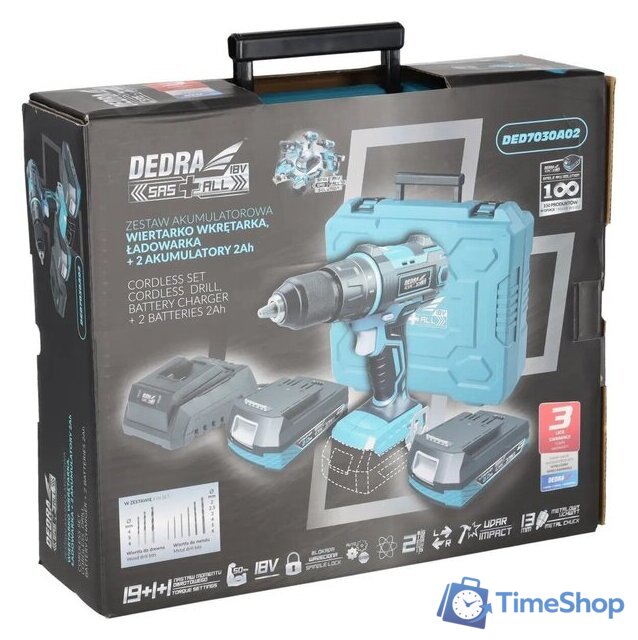 Ударная дрель-шуруповерт Dedra DED7030A02 (с 2-мя АКБ, кейс) - Изображение №10 — Интернет-магазин Time-Shop