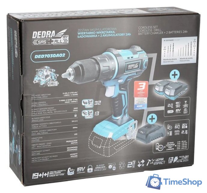 Ударная дрель-шуруповерт Dedra DED7030A02 (с 2-мя АКБ, кейс) - Изображение №11 — Интернет-магазин Time-Shop