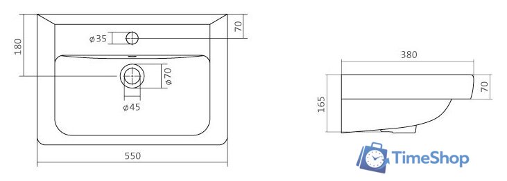 Умывальник Santek Тигода-55 55x38 [1.WH30.2.127] - Изображение №2 — Интернет-магазин Time-Shop