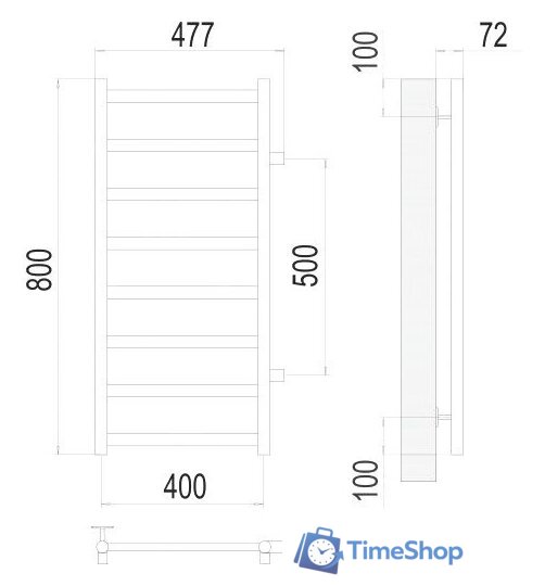 Полотенцесушитель TERMINUS Аврора П8 400x800 бп 500 (хром) - Изображение №3 — Интернет-магазин Time-Shop