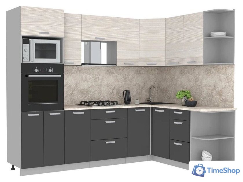 Готовая кухня Интерлиния Мила Лайт 1.68x2.6 правая (вудлайн кремовый/антрацит/малага) - Изображение №1 — Интернет-магазин Time-Shop