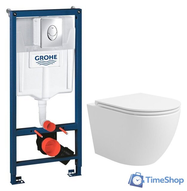 Унитаз подвесной Lauter Vortex 2110830 + GROHE Rapid SL 38721001 с кнопкой (овальная, хром) - Изображение №1 — Интернет-магазин Time-Shop