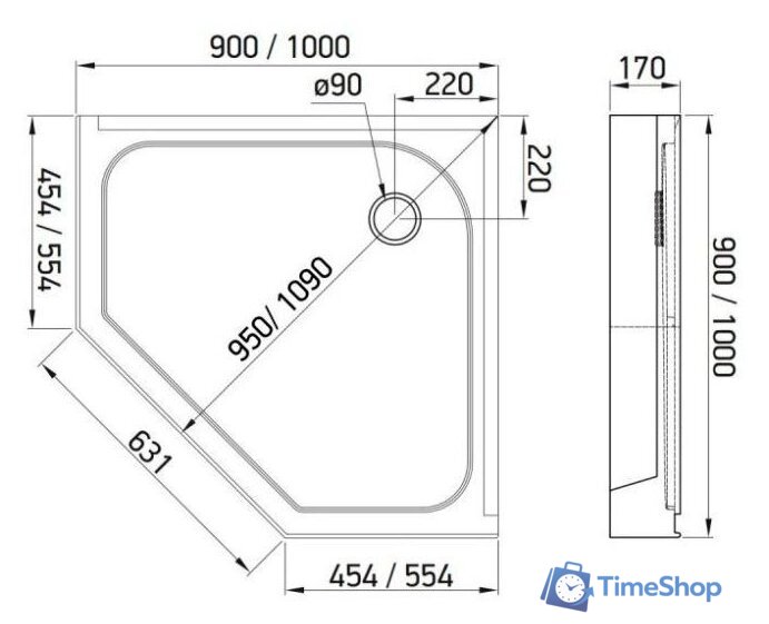 Душевой поддон Alex Baitler 90х90 AB 9017V - Изображение №2 — Интернет-магазин Time-Shop