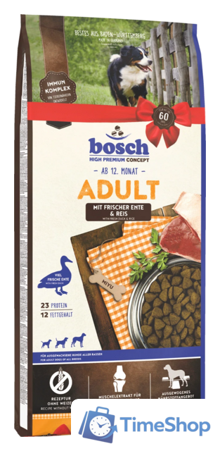 Сухой корм для собак Bosch HPC Adult Duck & Rice (Утка с Рисом) 15 кг - Изображение №1 — Интернет-магазин Time-Shop