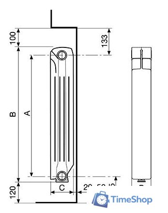 Алюминиевый радиатор Fondital Calidor Super B4 500/100 V69003410 (10 секций) - Изображение №4 — Интернет-магазин Time-Shop