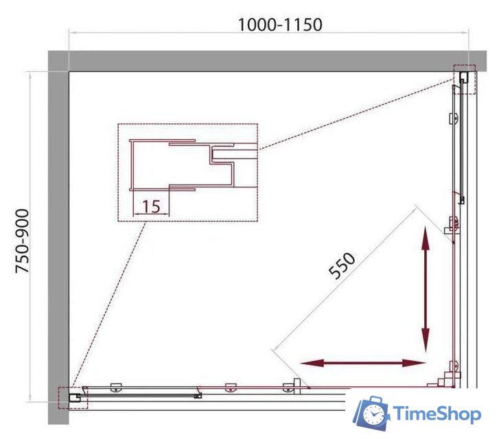 Душевой уголок BelBagno UNIQUE-AH-2-100/115-75/90-P-Cr (рифленое стекло) - Изображение №5 — Интернет-магазин Time-Shop