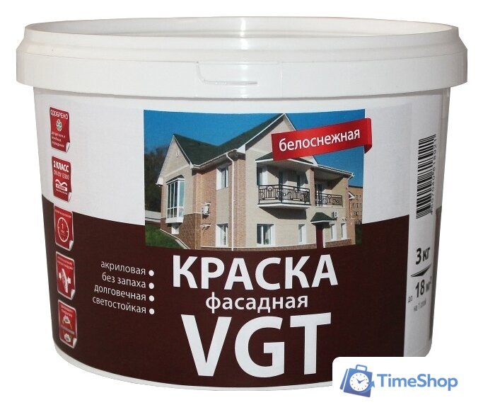 Краска VGT ВД-АК-1180 Фасадная Белоснежная (25 кг) - Изображение №1 — Интернет-магазин Time-Shop