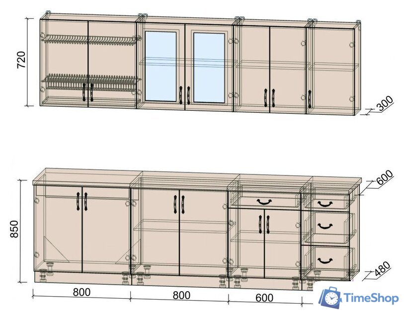Готовая кухня Интерлиния Мила Крафт 2.6Б (дуб английский) - Изображение №2 — Интернет-магазин Time-Shop