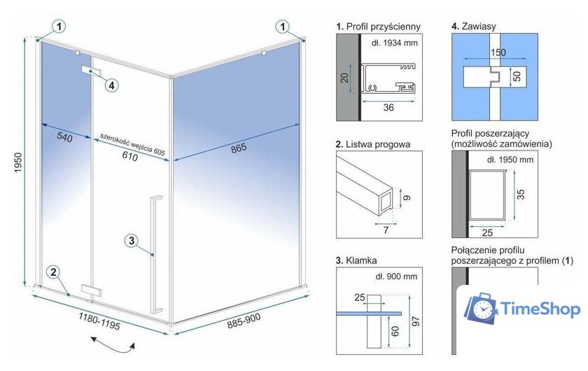 Душевой уголок Rea Fargo 120х90 (черный/прозрачное стекло) - Изображение №5 — Интернет-магазин Time-Shop