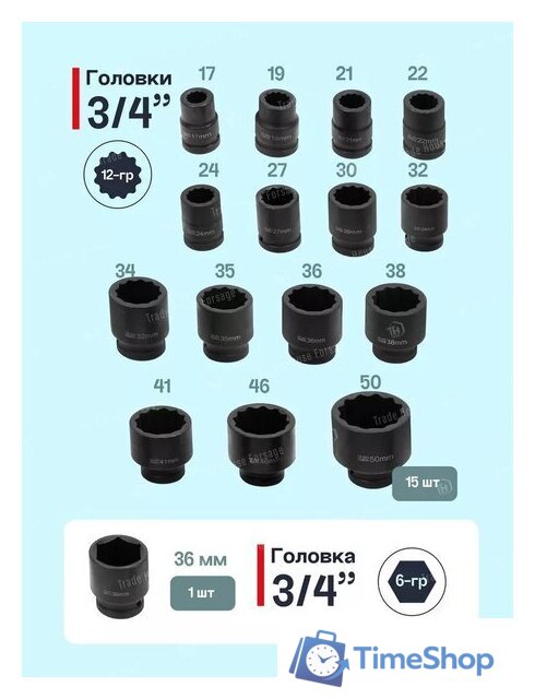 Набор головок слесарных FORSAGE F-6212-9MPB(59087) - Изображение №10 — Интернет-магазин Time-Shop