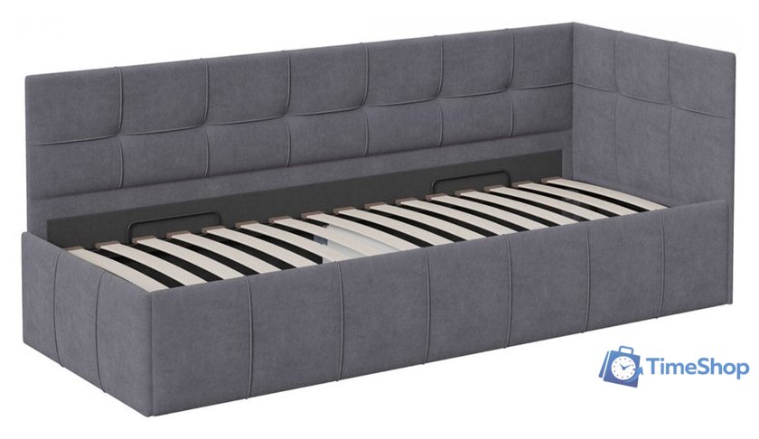 Кровать-тахта Трия Грей c мягкой обивкой с ПМ 80x200 (велюр Galaxy серый) - Изображение №2 — Интернет-магазин Time-Shop