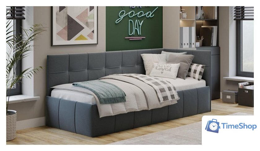 Кровать-тахта Трия Грей c мягкой обивкой с ПМ 80x200 (велюр Galaxy серый) - Изображение №4 — Интернет-магазин Time-Shop