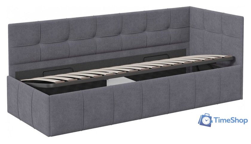 Кровать-тахта Трия Грей c мягкой обивкой с ПМ 80x200 (велюр Galaxy серый) - Изображение №3 — Интернет-магазин Time-Shop