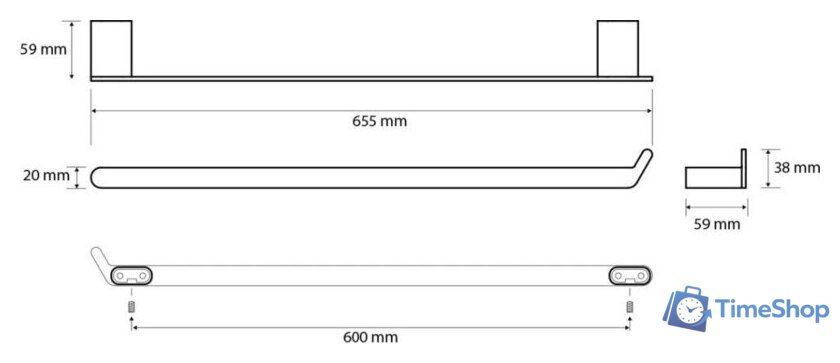 Аксессуары для ванной и туалета Bemeta Organic 167104370 (600мм, черный матовый) - Изображение №2 — Интернет-магазин Time-Shop