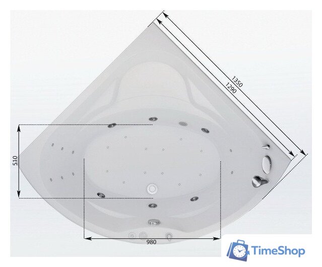 Ванна Aquanet Vitoria 130x130 00205371 (с каркасом) - Изображение №4 — Интернет-магазин Time-Shop