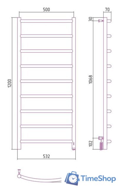 Полотенцесушитель Сунержа Галант 4.0 1200х500 МЭМ правый 30-0831-1250 - Изображение №4 — Интернет-магазин Time-Shop