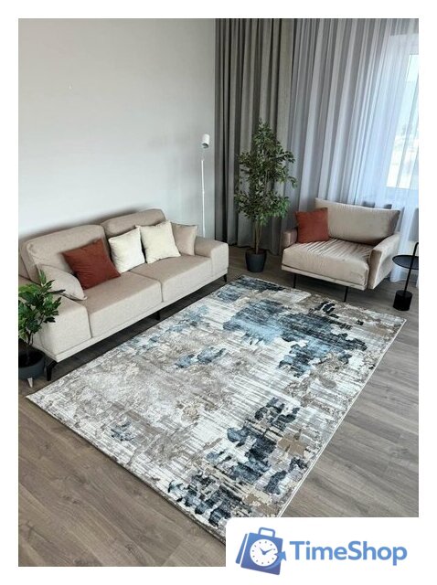 Ковер для жилой комнаты Radjab Carpet Бьянка прямоугольник D009A 7579RK-b 1.6x2.3 (cream shirink/blue fdy) - Изображение №4 — Интернет-магазин Time-Shop
