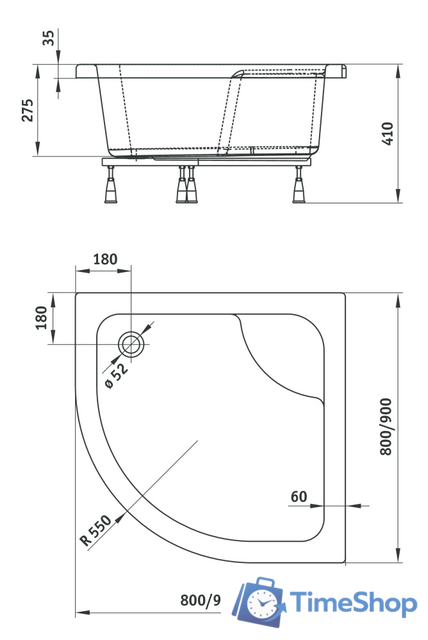 Душевой поддон Deante Deep 90x90 KTD 041B - Изображение №3 — Интернет-магазин Time-Shop
