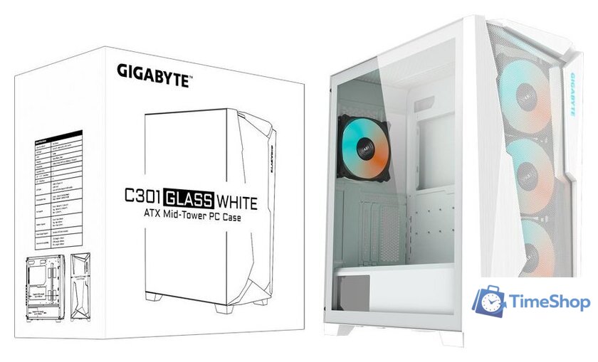 Корпус Gigabyte C301 Glass (белый) - Изображение №8 — Интернет-магазин Time-Shop