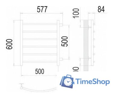Полотенцесушитель TERMINUS Классик П6 500x600 (боковое подключение 500, RAL 9005 черный) - Изображение №2 — Интернет-магазин Time-Shop