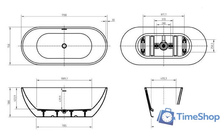 Ванна BelBagno Due BB701-1700-750-K - Изображение №4 — Интернет-магазин Time-Shop