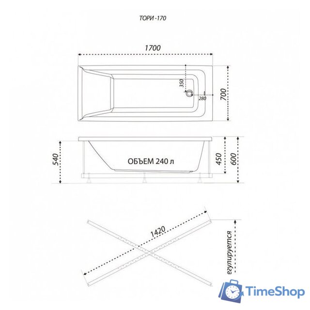 Ванна 1AcReal Тори 170х70 (с каркасом) - Изображение №5 — Интернет-магазин Time-Shop