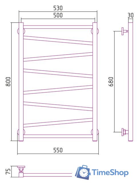 Полотенцесушитель Сунержа Сирокко 800x500 31-0253-8050 - Изображение №3 — Интернет-магазин Time-Shop