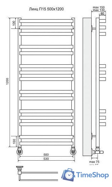 Полотенцесушитель TERMINUS Линц П15 (500x1200) - Изображение №3 — Интернет-магазин Time-Shop