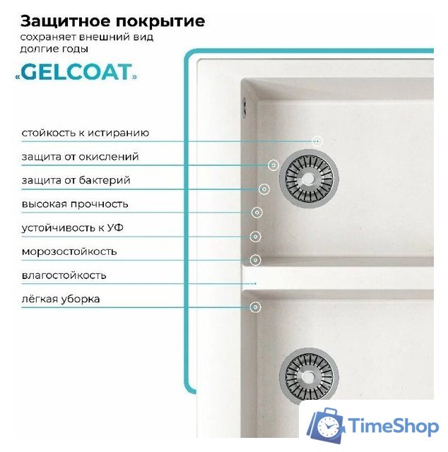 Кухонная мойка Polygran Brig 790 (белый хлопок) - Изображение №3 — Интернет-магазин Time-Shop