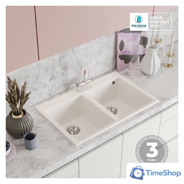 Кухонная мойка Polygran Brig 790 (белый хлопок) - Изображение №7 — Интернет-магазин Time-Shop