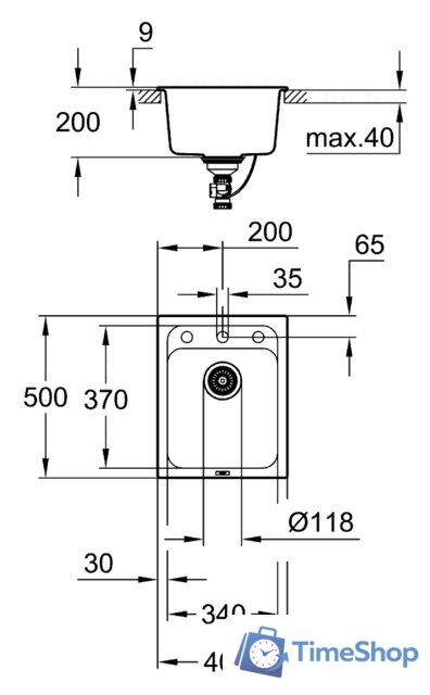 Кухонная мойка Grohe K700 50-C 40/50 1.0 31650AP0 (черный гранит) - Изображение №2 — Интернет-магазин Time-Shop