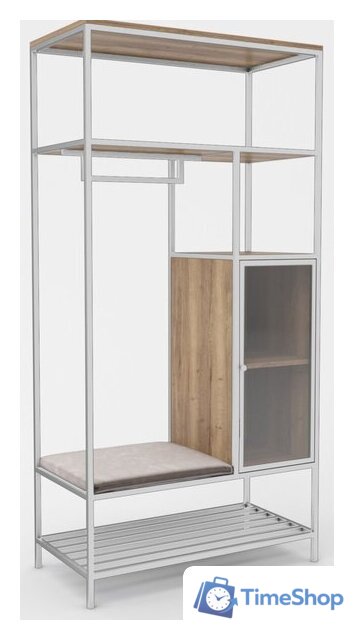 Стеллаж Hype Mebel Босс 120x200 (белый/дуб галифакс натуральный/велюр серый) - Изображение №1 — Интернет-магазин Time-Shop