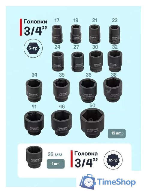 Набор головок слесарных FORSAGE F-6212-5MPB(59086) - Изображение №9 — Интернет-магазин Time-Shop