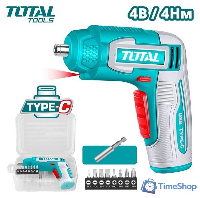 Электроотвертка Total TSDLI0458 (с АКБ, кейс) - Изображение №1 — Интернет-магазин Time-Shop