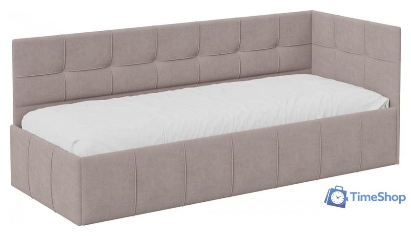 Кровать-тахта Трия Грей c мягкой обивкой с ПМ 80x200 (велюр Galaxy серо-бежевый) - Изображение №1 — Интернет-магазин Time-Shop