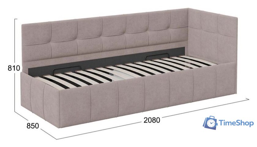 Кровать-тахта Трия Грей c мягкой обивкой с ПМ 80x200 (велюр Galaxy серо-бежевый) - Изображение №5 — Интернет-магазин Time-Shop