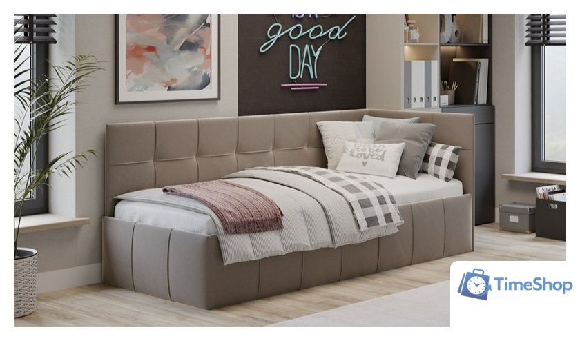 Кровать-тахта Трия Грей c мягкой обивкой с ПМ 80x200 (велюр Galaxy серо-бежевый) - Изображение №4 — Интернет-магазин Time-Shop