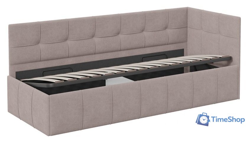 Кровать-тахта Трия Грей c мягкой обивкой с ПМ 80x200 (велюр Galaxy серо-бежевый) - Изображение №3 — Интернет-магазин Time-Shop