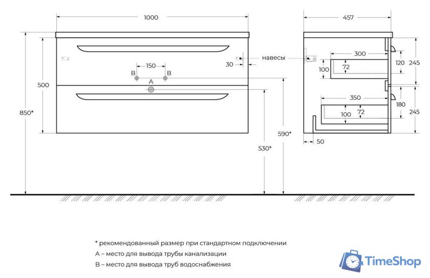  Cezares Тумба под умывальник ECO-CER-N-1000-2C-SO-AS-P - Изображение №3 — Интернет-магазин Time-Shop