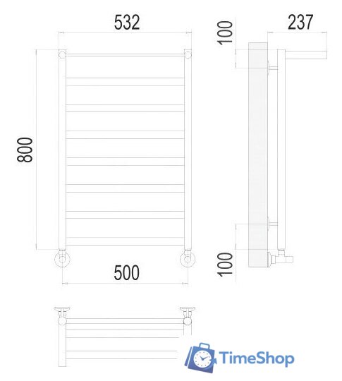 Полотенцесушитель TERMINUS Хендрикс П8 500x800 нп (хром) - Изображение №2 — Интернет-магазин Time-Shop