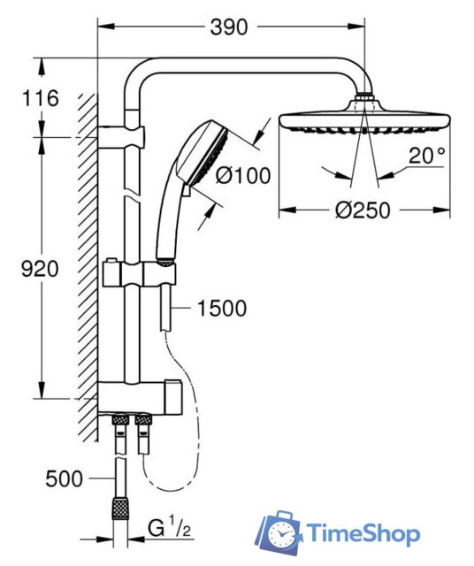 Душевая система  Grohe Tempesta Cosmopolitan System 250 26675000 - Изображение №4 — Интернет-магазин Time-Shop