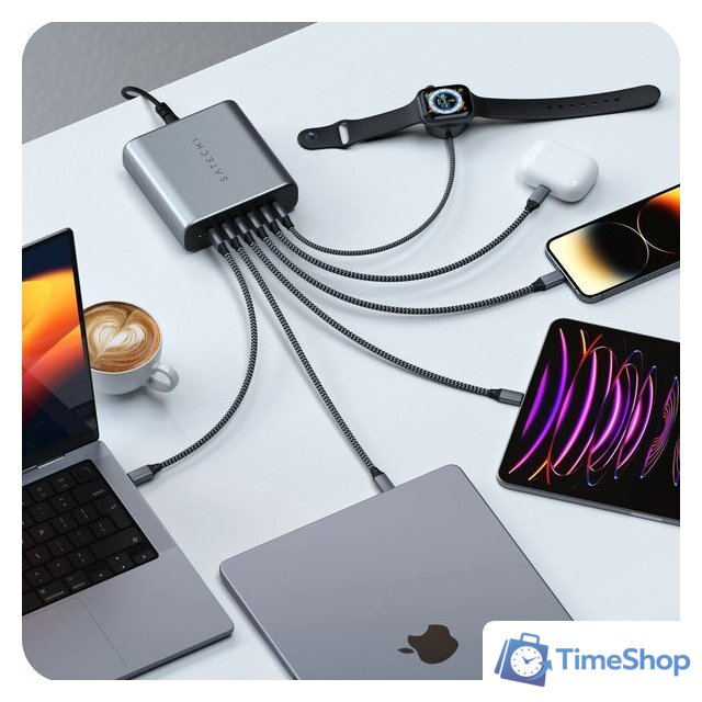 Сетевое зарядное Satechi 200W USB-C 6-Port GaN Charger ST-C200GM-EU - Изображение №5 — Интернет-магазин Time-Shop