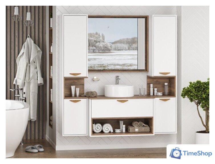  Brevita Шкаф-пенал для ванной Bergen 35 BER-05035-01-19-ПоП (белый/темное дерево) - Изображение №8 — Интернет-магазин Time-Shop