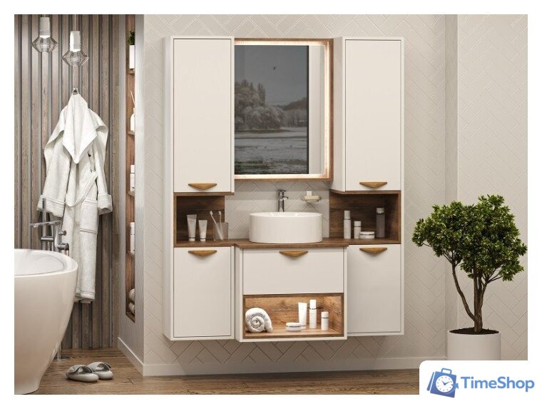  Brevita Шкаф-пенал для ванной Bergen 35 BER-05035-01-19-ПоП (белый/темное дерево) - Изображение №5 — Интернет-магазин Time-Shop