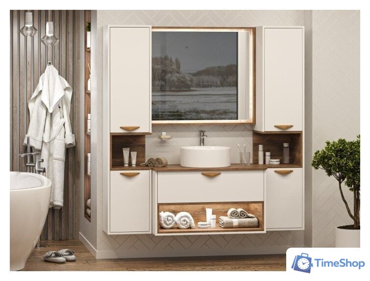  Brevita Шкаф-пенал для ванной Bergen 35 BER-05035-01-19-ПоП (белый/темное дерево) - Изображение №7 — Интернет-магазин Time-Shop